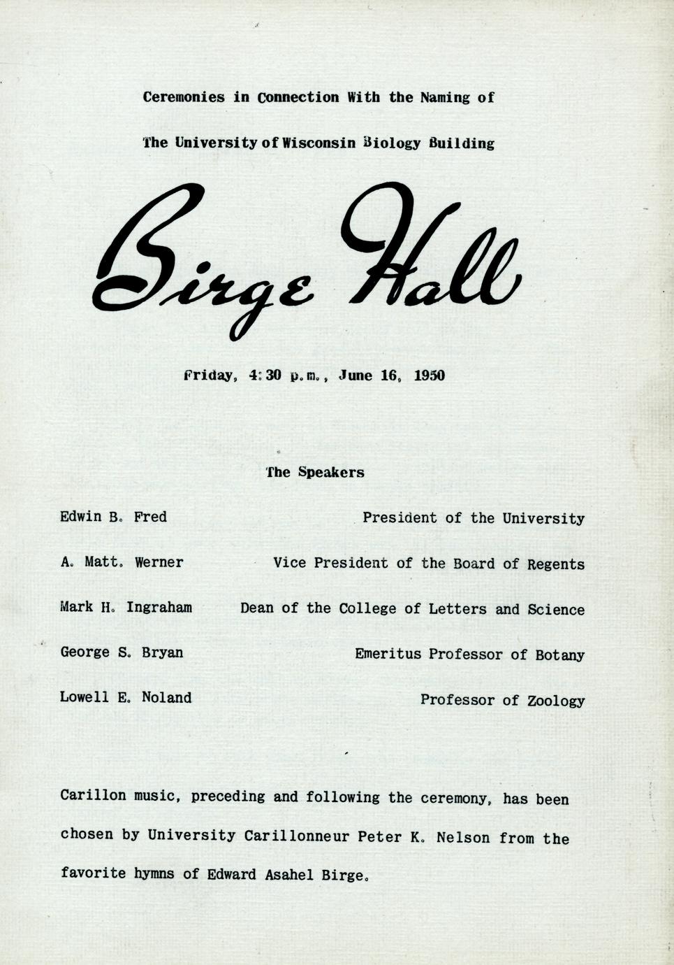 Birge Hall Naming Program UWDC UW Madison Libraries