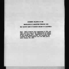 Documents relating to the negotiation of unratified treaties with the various bands of Mission Indians of California