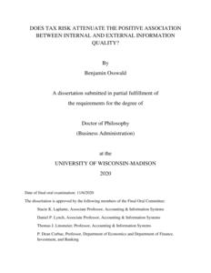 DOES TAX RISK ATTENUATE THE POSITIVE ASSOCIATION BETWEEN INTERNAL AND EXTERNAL INFORMATION QUALITY?