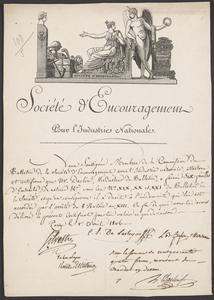 [Signed document from the Société d'encouragement pour l'industrie nationale]