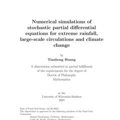 Numerical simulations of stochastic partial differential equations for extreme rainfall, large-scale circulations and climate change