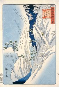 Snow at Kiso Gorge in Shinano Province, from the series One-hundred Views of Famous Places in the Provinces