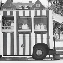 Striped food cart on Library Mall
