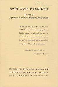 Title cover of "From Camp to College : The Story of Japanese American Student Relocation"