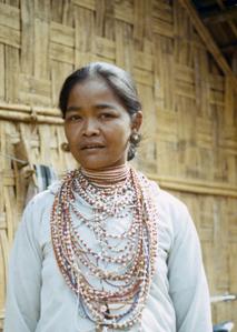 A Nyaheun woman in a village dressed traditionally in Attapu Province