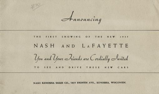 Announcing the first showing of the new 1935 Nash and LaFayette