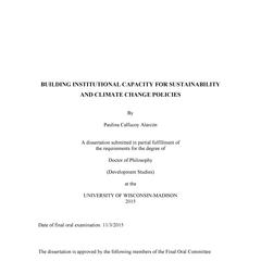 BUILDING INSTITUTIONAL CAPACITY FOR SUSTAINABILITY AND CLIMATE CHANGE POLICIES