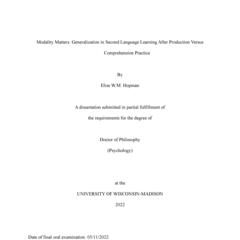 Modality Matters: Generalization in Second Language Learning After Production Versus Comprehension Practice