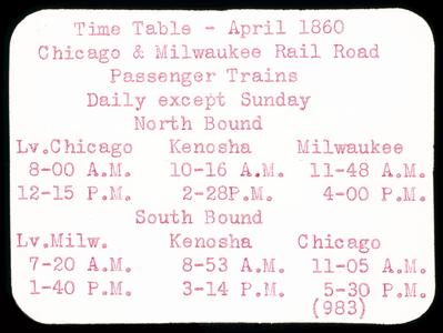Time table, Chicago and Milwaukee Railroad