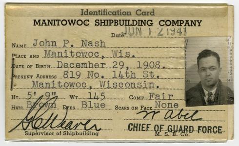 Manitowoc Shipbuilding Company identification card