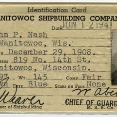 Manitowoc Shipbuilding Company identification card