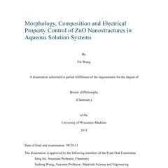 Morphology, Composition and Electrical Property Control of ZnO Nanostructures in Aqueous Solution Systems
