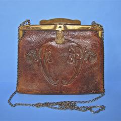 Hand tooled arts and crafts leather purse