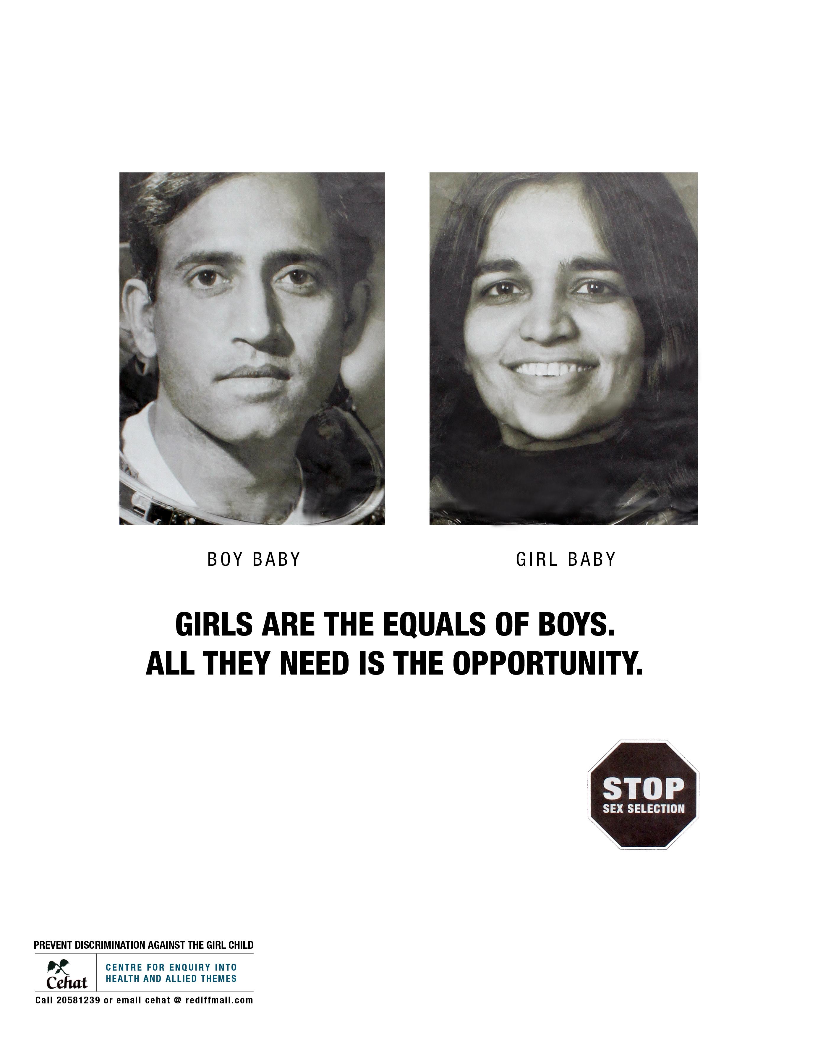 Girls are the equals of boys--all they need is the opportunity. Stop sex  selection - UWDC - UW-Madison Libraries