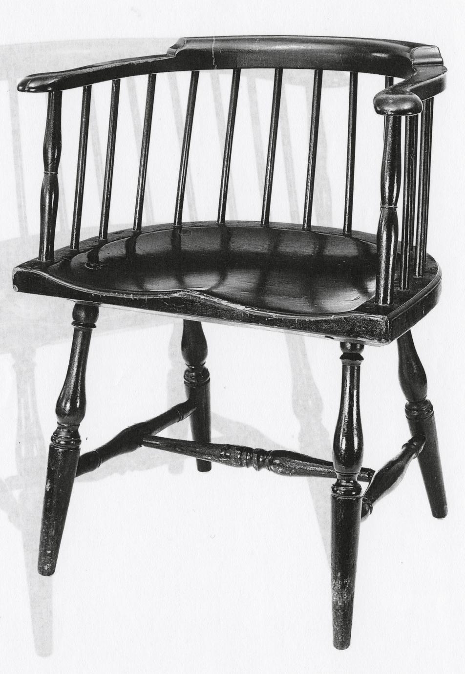 Black and white photograph of a Windsor armchair.