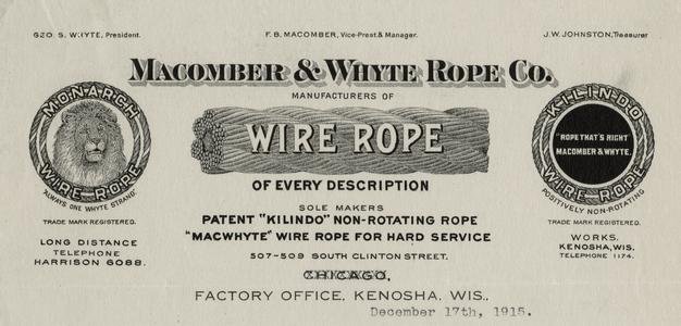 Macomber and Whyte Rope Company letterhead