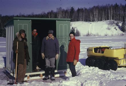Arthur D. Hasler visits the winterkill field site on Mystery Lake