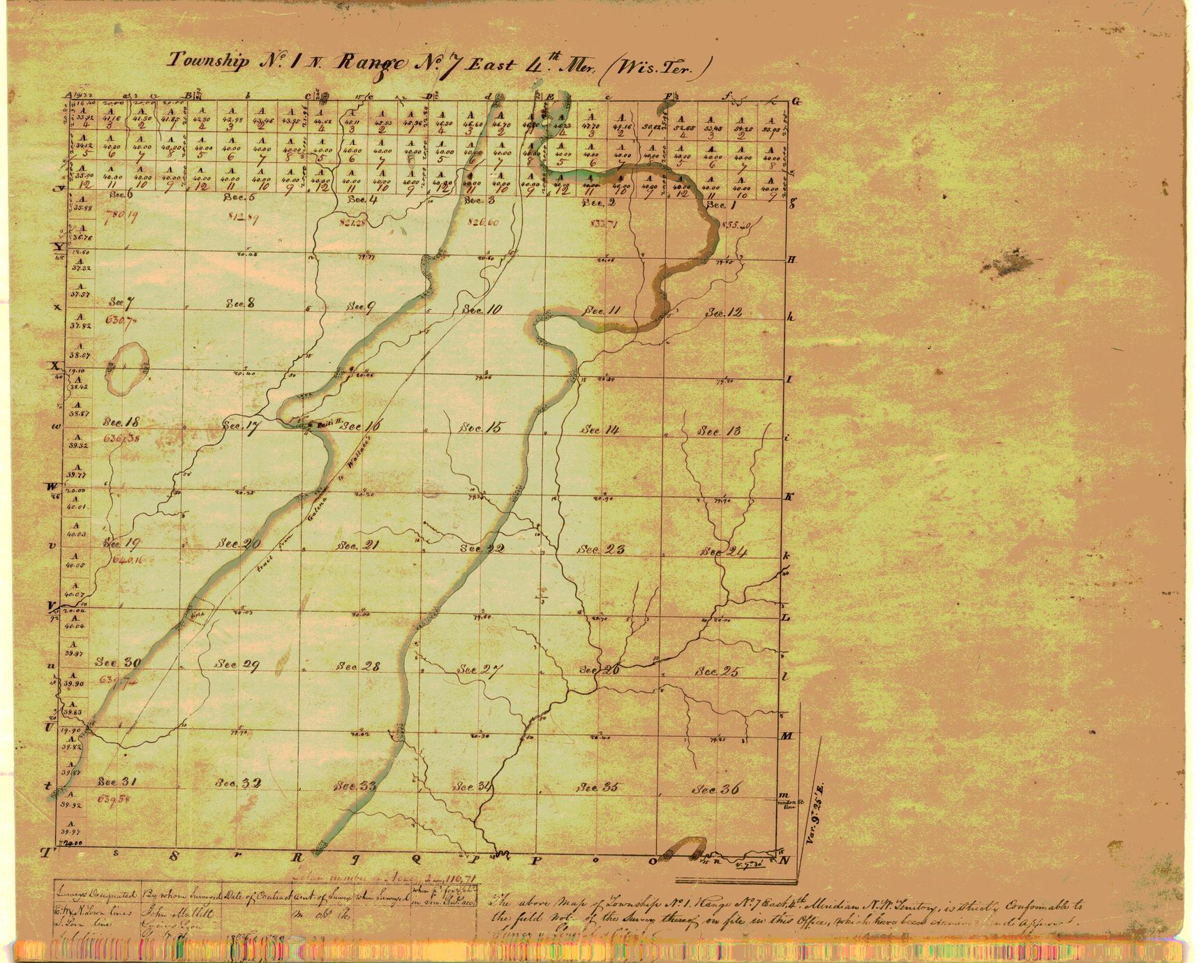 [Public Land Survey System map: Wisconsin Township 01 North, Range 07 East]