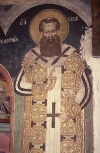 Fresco of St. Sabbas at St. George's chapel at Agiou Pavlou