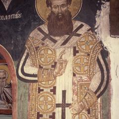Fresco of St. Sabbas at St. George's chapel at Agiou Pavlou