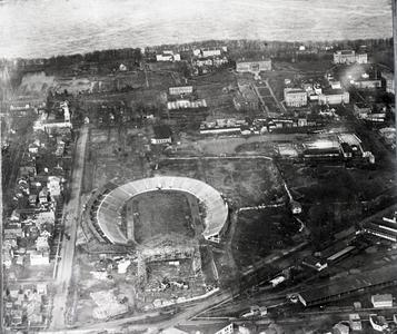 Aerial view of Camp Randall with Field House construction