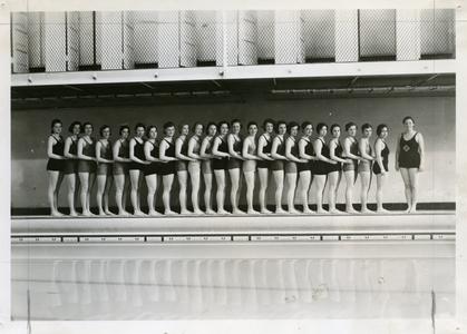 Women's Athletic Association - The Life Saving Class, lined up next to the pool