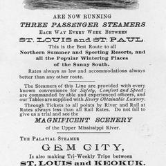 Advertisement of the Diamond Jo Line Steamers and the St. Louis and St. Paul Packet Co.