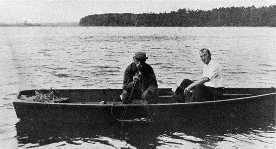 E. A. Birge and Chancey Juday in boat