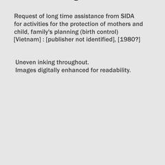 Request of long time assistance from SIDA for activities for the protection of mothers and child, family's planning (birth control)