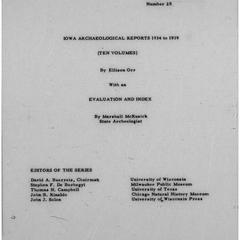 Iowa archaeological reports 1934 to 1939 : Evaluation and index