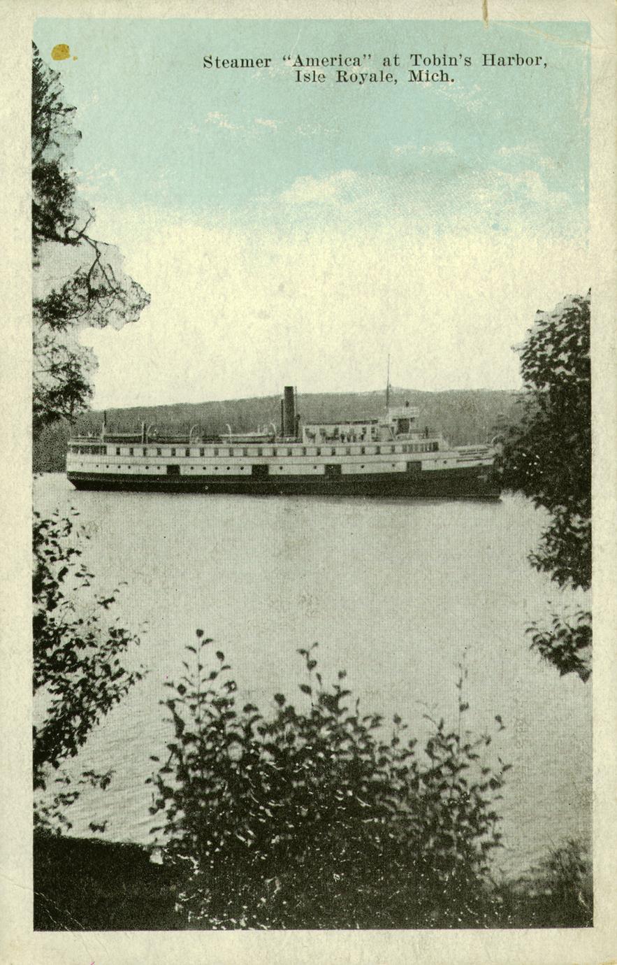 ‎Steamer America at Tobin's Harbor, Isle Royale, Mich. UWDC UW