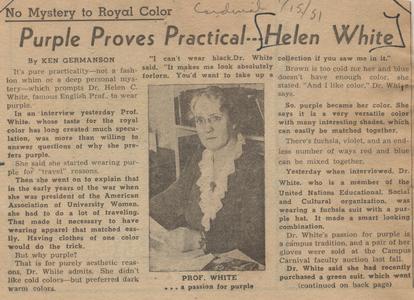 Helen C. White, 'purple proves practical'