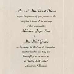 Invitation to a wedding reception
