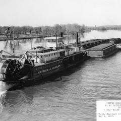 Upper Mississippi River S.S. Patrick Hurley and tow, upbound, 22.7 miles below Minneapolis, U.S. Engineer Office, May 6, 1937. No. T.B. 3