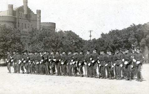 Cadets at attention near Red Gym