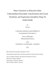 Phase Transitions in Molecular Solids: Understanding Polymorphic Transformation and Crystal Nucleation, and Engineering Amorphous Drugs for Global Health