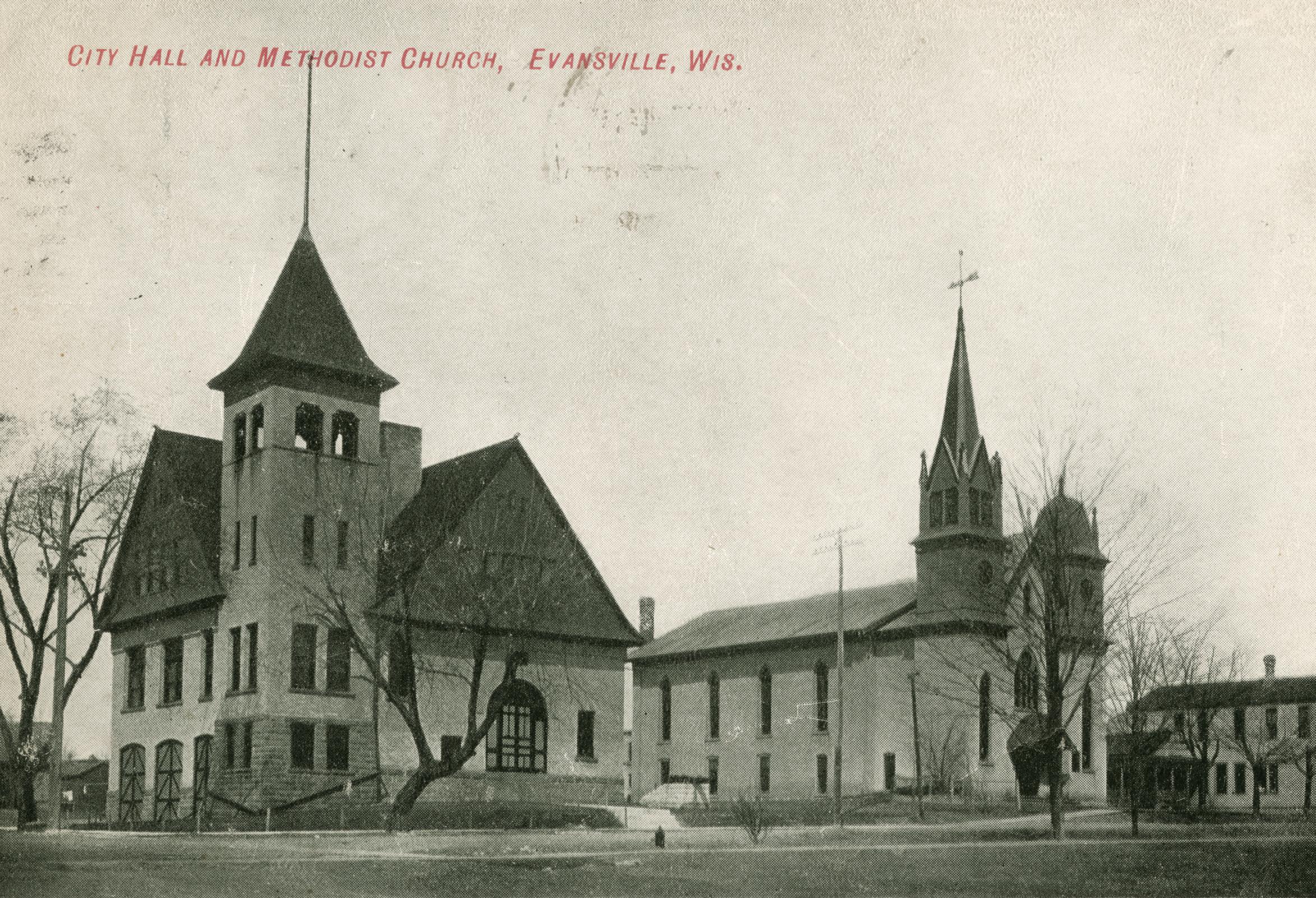 ‎City Hall and Methodist Church, Evansville, Wisconsin UWDC UWMadison Libraries