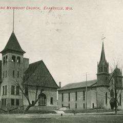 City Hall and Methodist Church, Evansville, Wisconsin