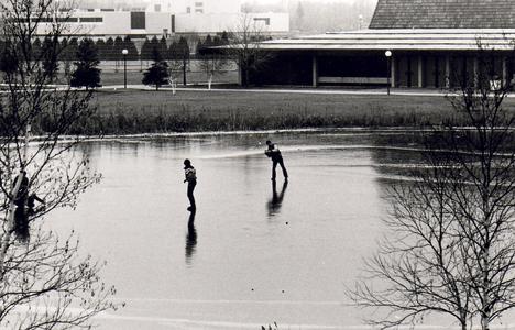 Students on the frozen pond, UW Fond du Lac