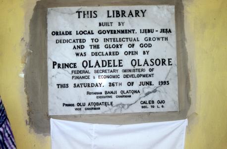 Plaque at library