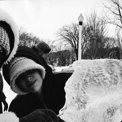 Students working on ice sculpture, UW Fond du Lac