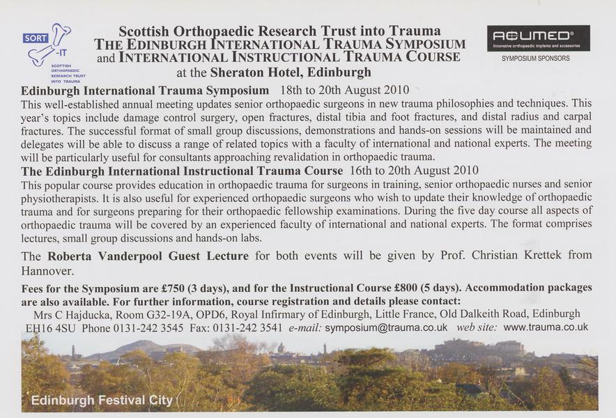 The Edinburgh International Trauma Symposium and International Instructional Trauma Course advertisement