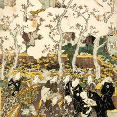 A View of Cherry Blossoms at the New Yoshiwara : a Five Panel Picture