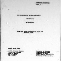 Iowa archaeological reports 1934 to 1939. Volume XII, Sundry archaeological papers and memoranda, 1939