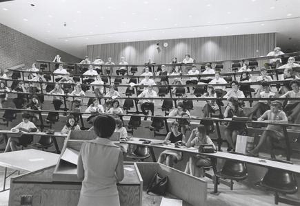 Lecture in a Greenquist Hall lecture hall