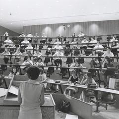 Lecture in a Greenquist Hall lecture hall
