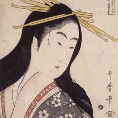 Courtesan Adjusting Her Sleeve : Toi Tama River, from a series of six Tama rivers