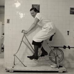 Woman on a stationary bike