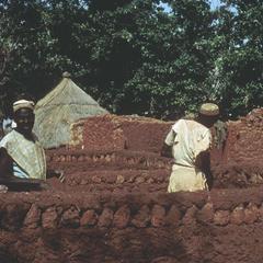 Hausa Men Building a Mud Brick House