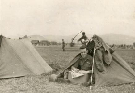 Ray Cunneen in his two man pup tent